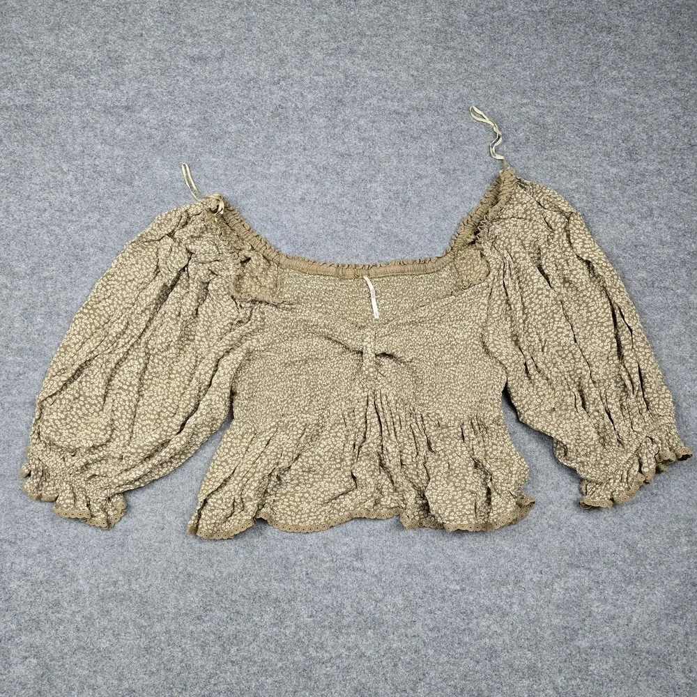 Free‎ People Blouse Womens Small Beige Floral Off Shoulder Cropped Boho Top